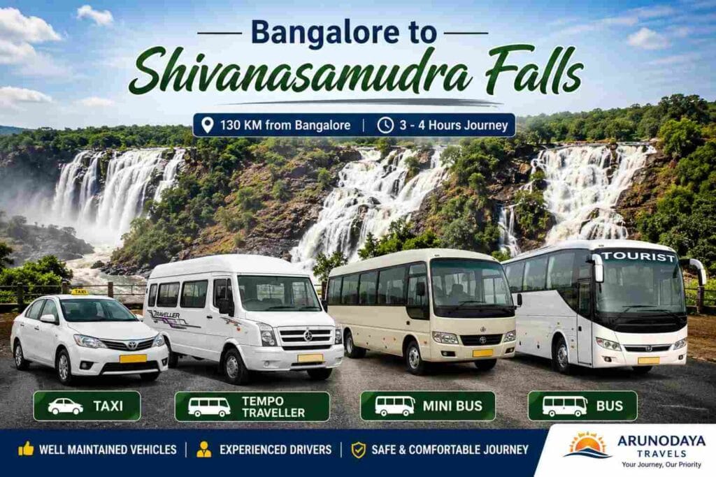 Bangalore to Shivanasamudra Falls Package – Taxi, Tempo Traveller, Mini Bus & Bus from Bangalore
